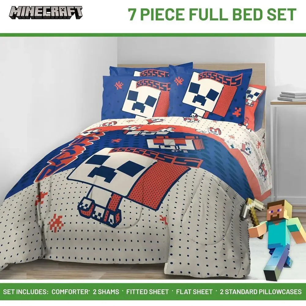 NEW Jay Franco Minecraft Creeper Full Double Comforter Set 7 Piece Bedding Set